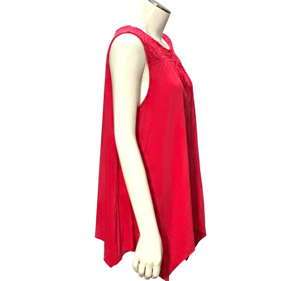Adrianna Papell Red Sleeveless Tunic Embroidered Front Handkerchief Hem Upscale - Picture 6 of 11